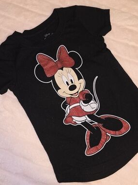 Disney Minnie Mouse Glitter Graphic Tee - Black & Red